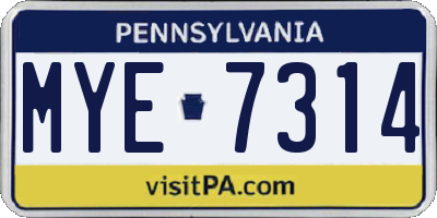 PA license plate MYE7314