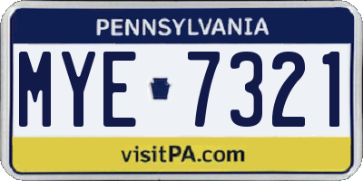 PA license plate MYE7321