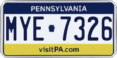 PA license plate MYE7326