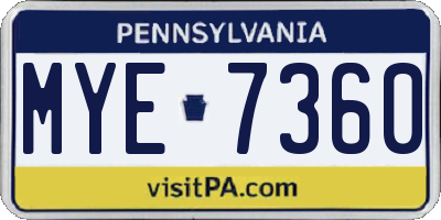 PA license plate MYE7360