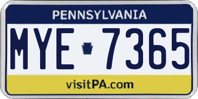 PA license plate MYE7365