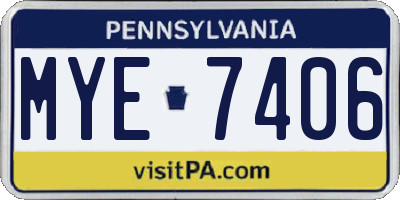 PA license plate MYE7406
