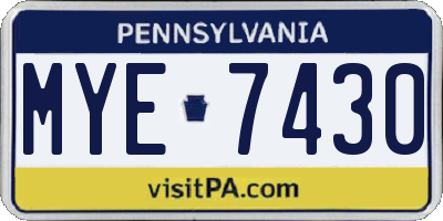 PA license plate MYE7430