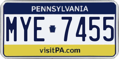 PA license plate MYE7455