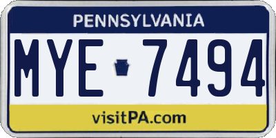 PA license plate MYE7494