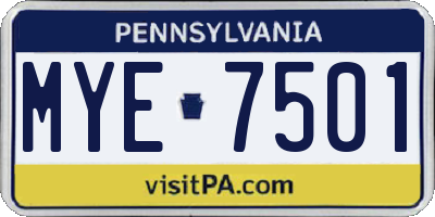 PA license plate MYE7501
