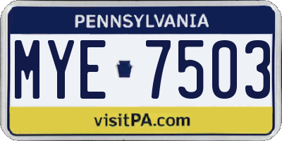 PA license plate MYE7503