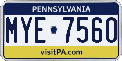 PA license plate MYE7560