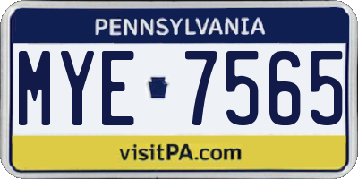 PA license plate MYE7565