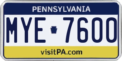 PA license plate MYE7600