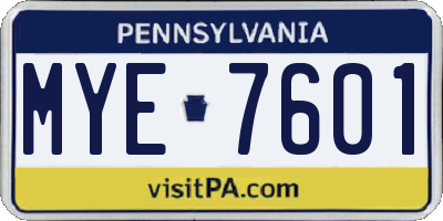PA license plate MYE7601