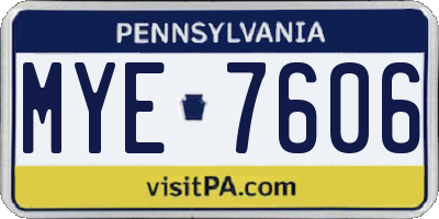 PA license plate MYE7606