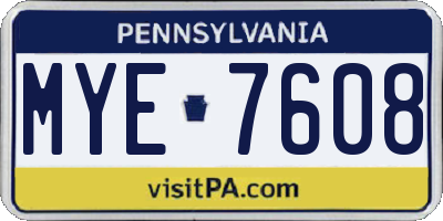 PA license plate MYE7608