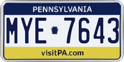 PA license plate MYE7643