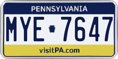 PA license plate MYE7647