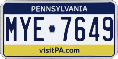 PA license plate MYE7649