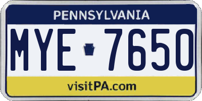 PA license plate MYE7650