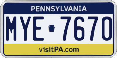 PA license plate MYE7670