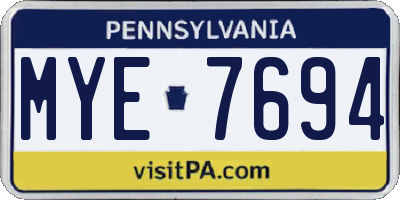 PA license plate MYE7694