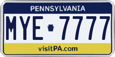 PA license plate MYE7777