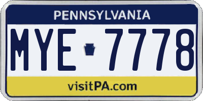 PA license plate MYE7778