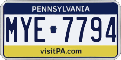 PA license plate MYE7794