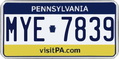 PA license plate MYE7839