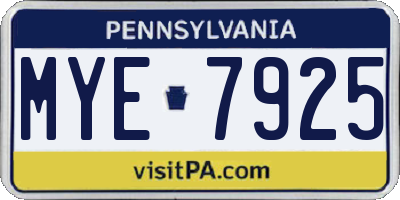 PA license plate MYE7925