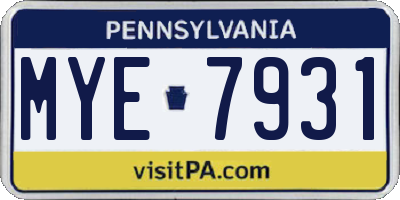 PA license plate MYE7931