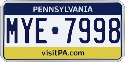 PA license plate MYE7998