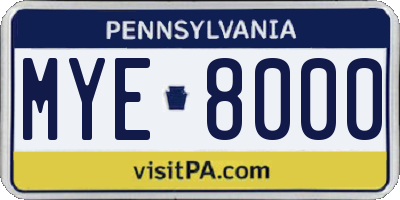 PA license plate MYE8000