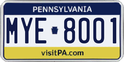 PA license plate MYE8001
