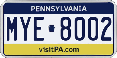 PA license plate MYE8002
