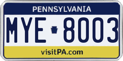 PA license plate MYE8003