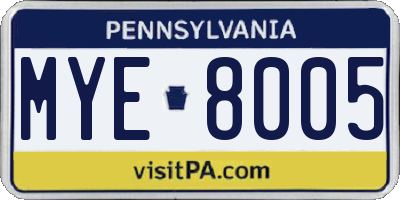 PA license plate MYE8005