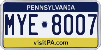PA license plate MYE8007