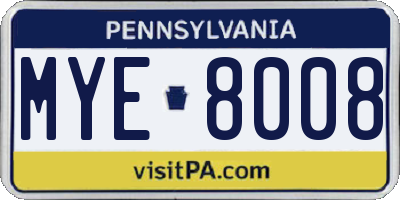PA license plate MYE8008