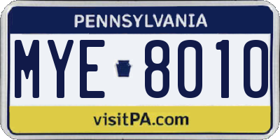 PA license plate MYE8010