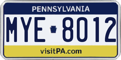 PA license plate MYE8012