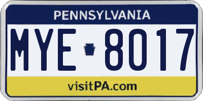 PA license plate MYE8017