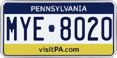 PA license plate MYE8020