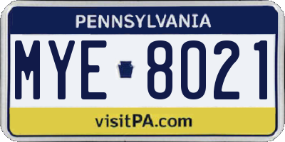 PA license plate MYE8021