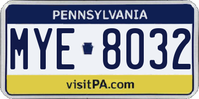 PA license plate MYE8032