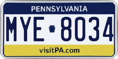 PA license plate MYE8034