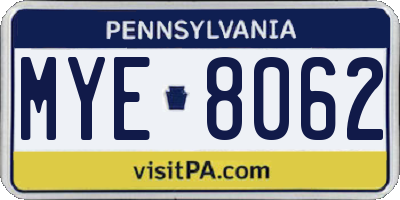 PA license plate MYE8062