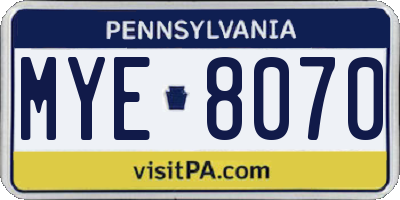 PA license plate MYE8070