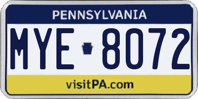 PA license plate MYE8072
