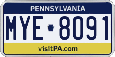 PA license plate MYE8091