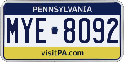 PA license plate MYE8092