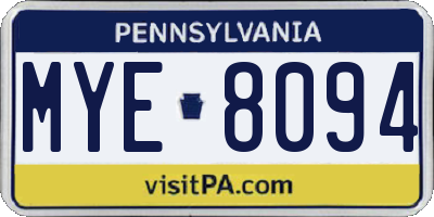 PA license plate MYE8094